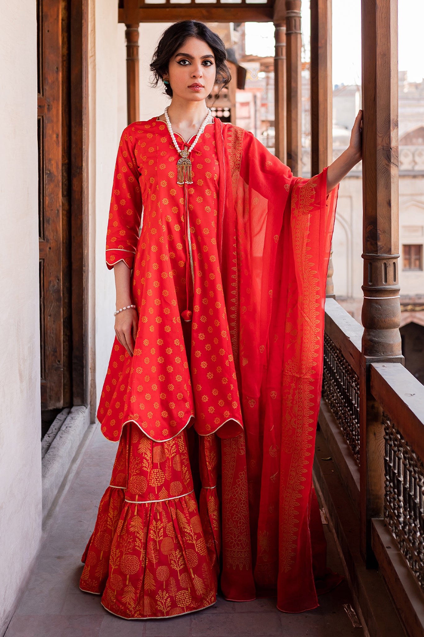 Beautiful Bride Red Anarkali Suit with Plazo/Skirt.